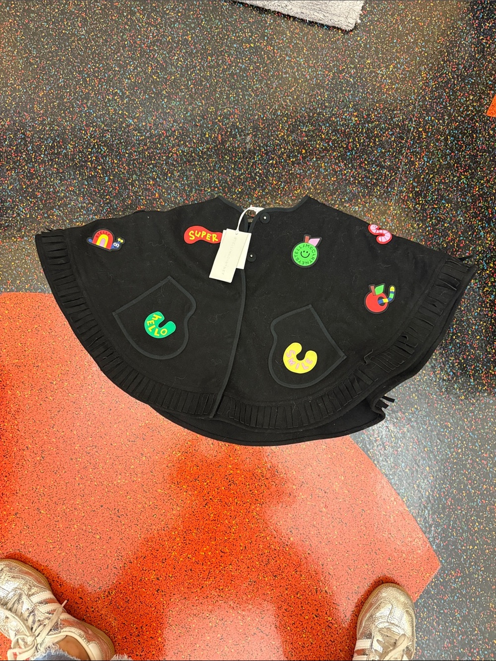 Stella McCartney Kids Black Cape Jacket with Colorful Patches